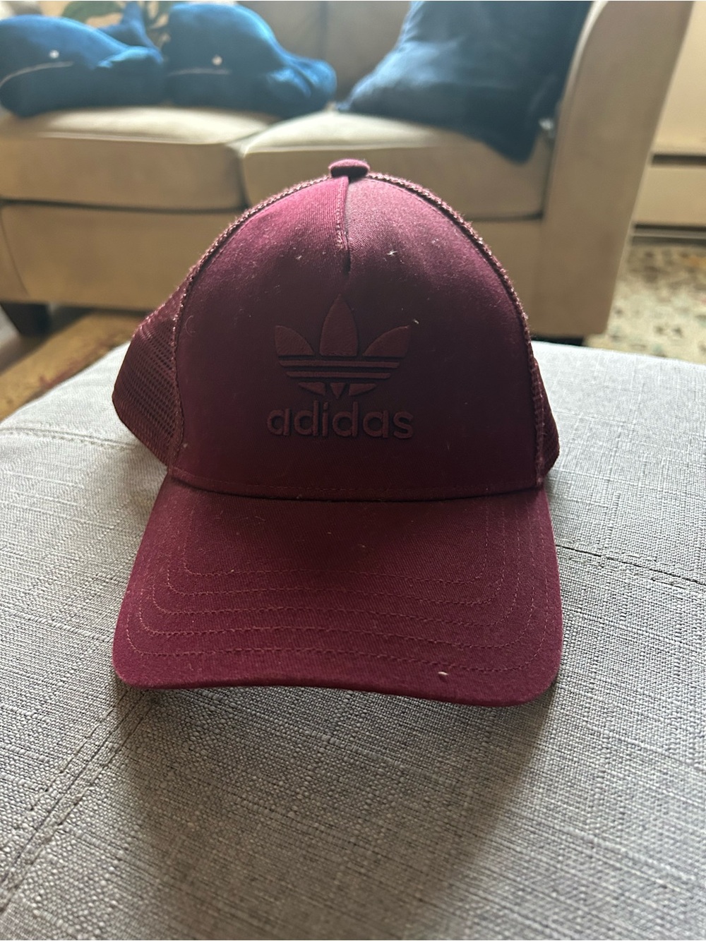 adidas Maroon Trucker Hat with Trefoil Logo